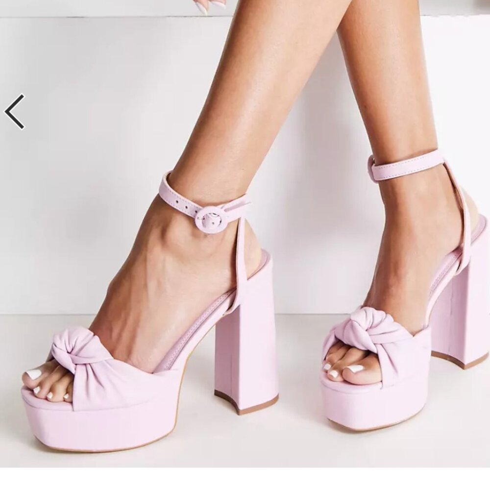 ASOS Note Note knotted platform heeled sandals in pink